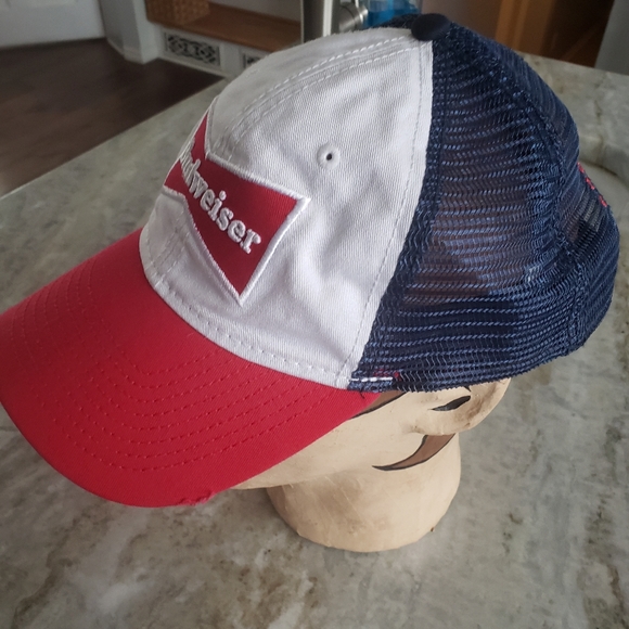 Custom Budweiser Beer Vintage Navy Blue Red Bill Zip Back Cap Hat - Picture 4 of 9